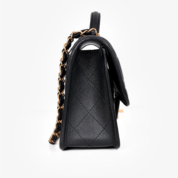 CHANEL™ BLACK CAVIAR LEATHER TOP HANDLE FLAP BAG - Picture 4 of 11